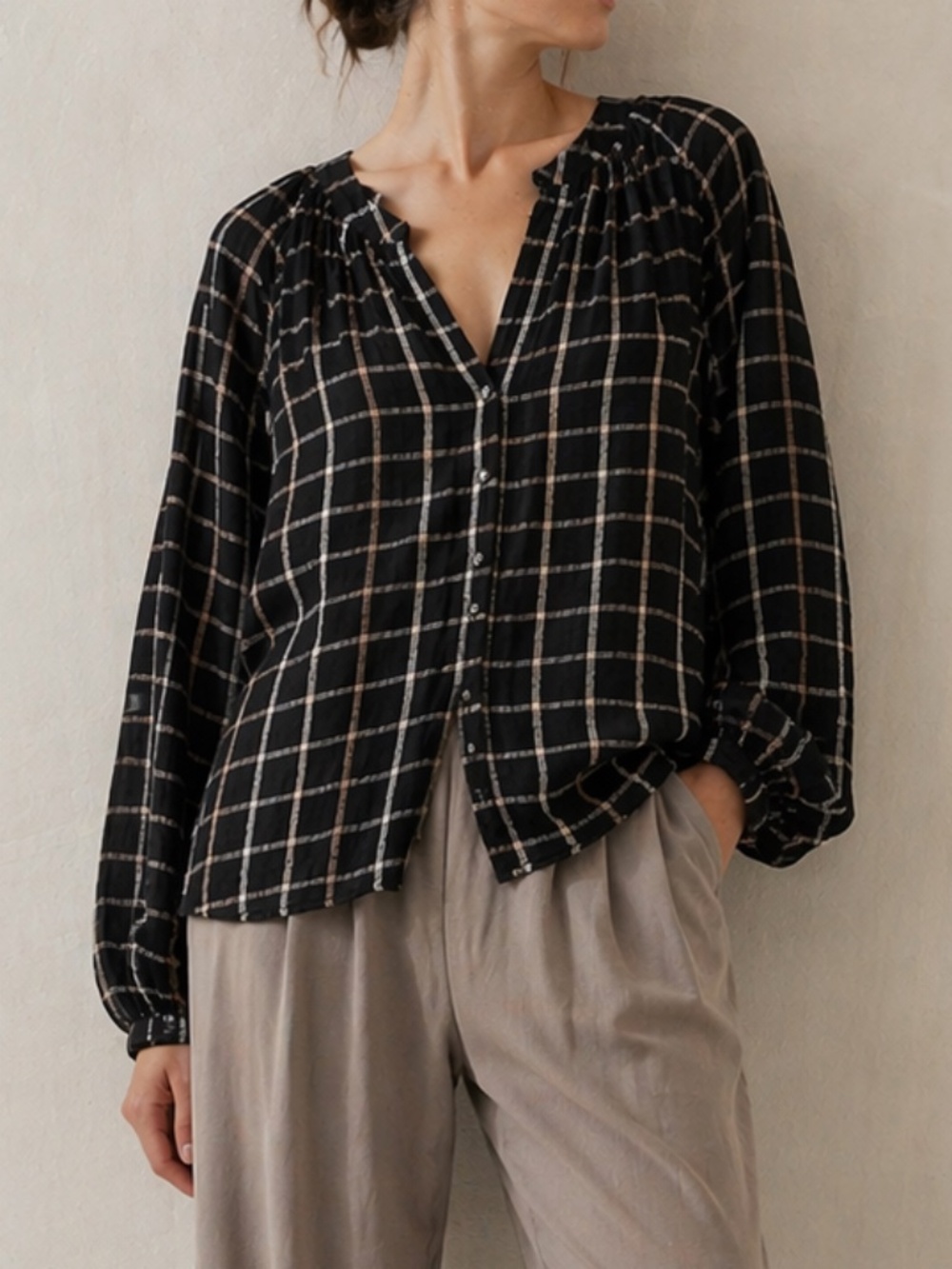 Jane + Delancey Plaid Button Front Blouse Top Medium Bohomenian Cottagecore NWT